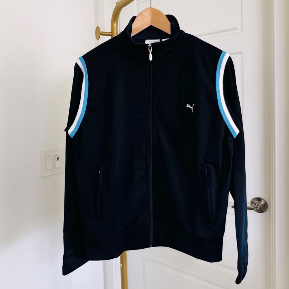 Men's 90s Y2K Streetwear Track Zip Up Jacket Navy Blue Size M/L Sporty Casual